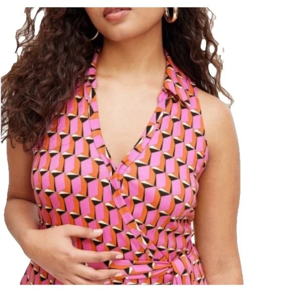 Diane von Furstenberg Target Pink Geometric Wide Leg Wrap Jumpsuit XXL NWT - Picture 2 of 8